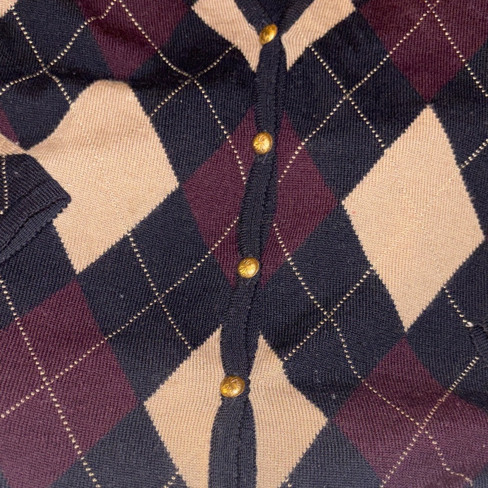 Dana Buchman Women's Argyle Cardigan - navy and burgundy